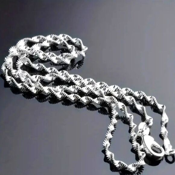 Double Layer Water Wave Chain Silver Plated Necklace Chain - Picture 4 of 5